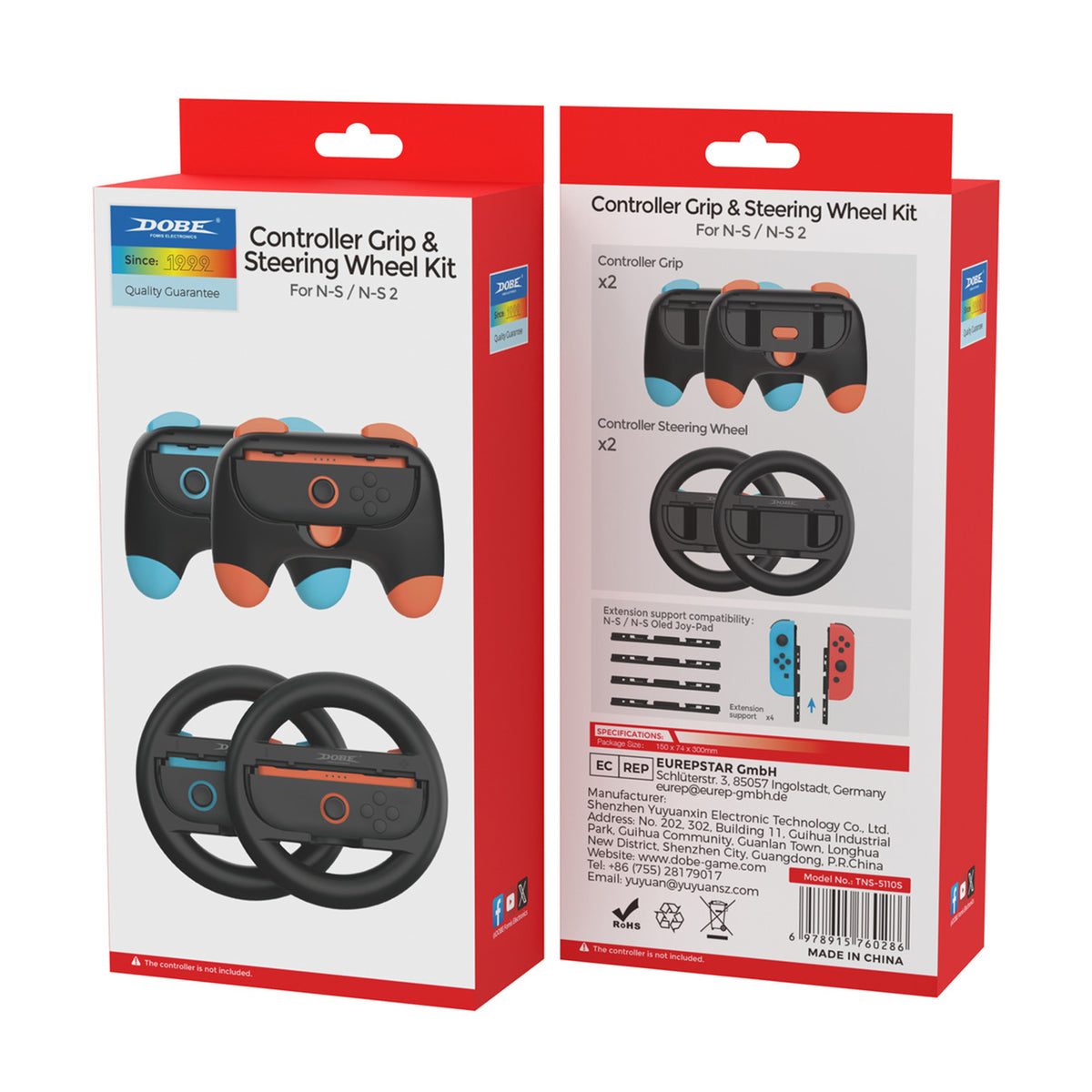 DOBE FOMIS ELECTRONICS TNS-5110S Steering Wheel and Grip Handles Set for Nintendo Switch / Switch 2 Controller Protective Case