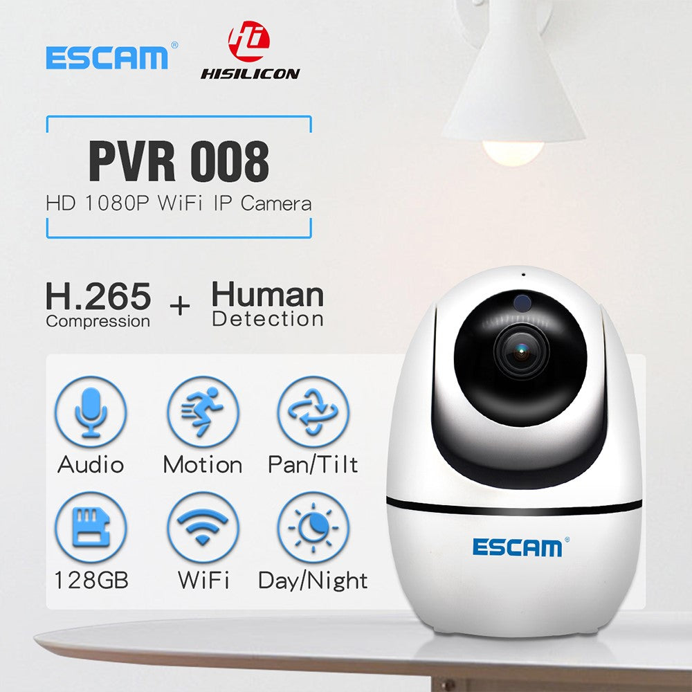 ESCAM PVR008 HD Safety H.265 1080P Pan/Tilt WiFi IR IP Camera Support ONVIF Two Way Talk Night Vision