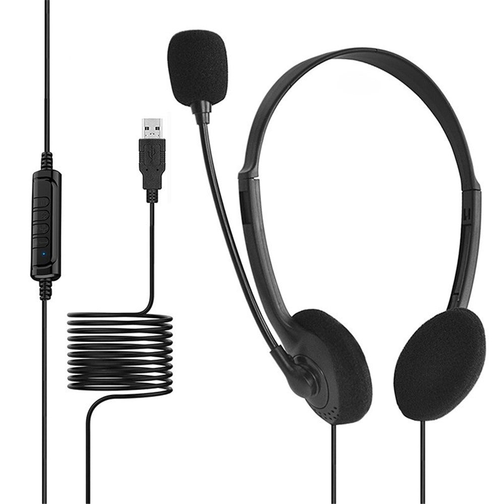 USB-headset med mikrofon, justerbar støjreducerende hovedtelefon, headset til callcenter, til PC bærbar computer