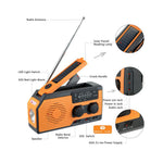 HY-068 håndsvingdrevet, solcelledrevet AM/FM/NOAA-vejr­radio med SOS-alarm, nødlamp og 5000mAh-powerbank