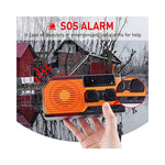 HY-068 håndsvingdrevet, solcelledrevet AM/FM/NOAA-vejr­radio med SOS-alarm, nødlamp og 5000mAh-powerbank