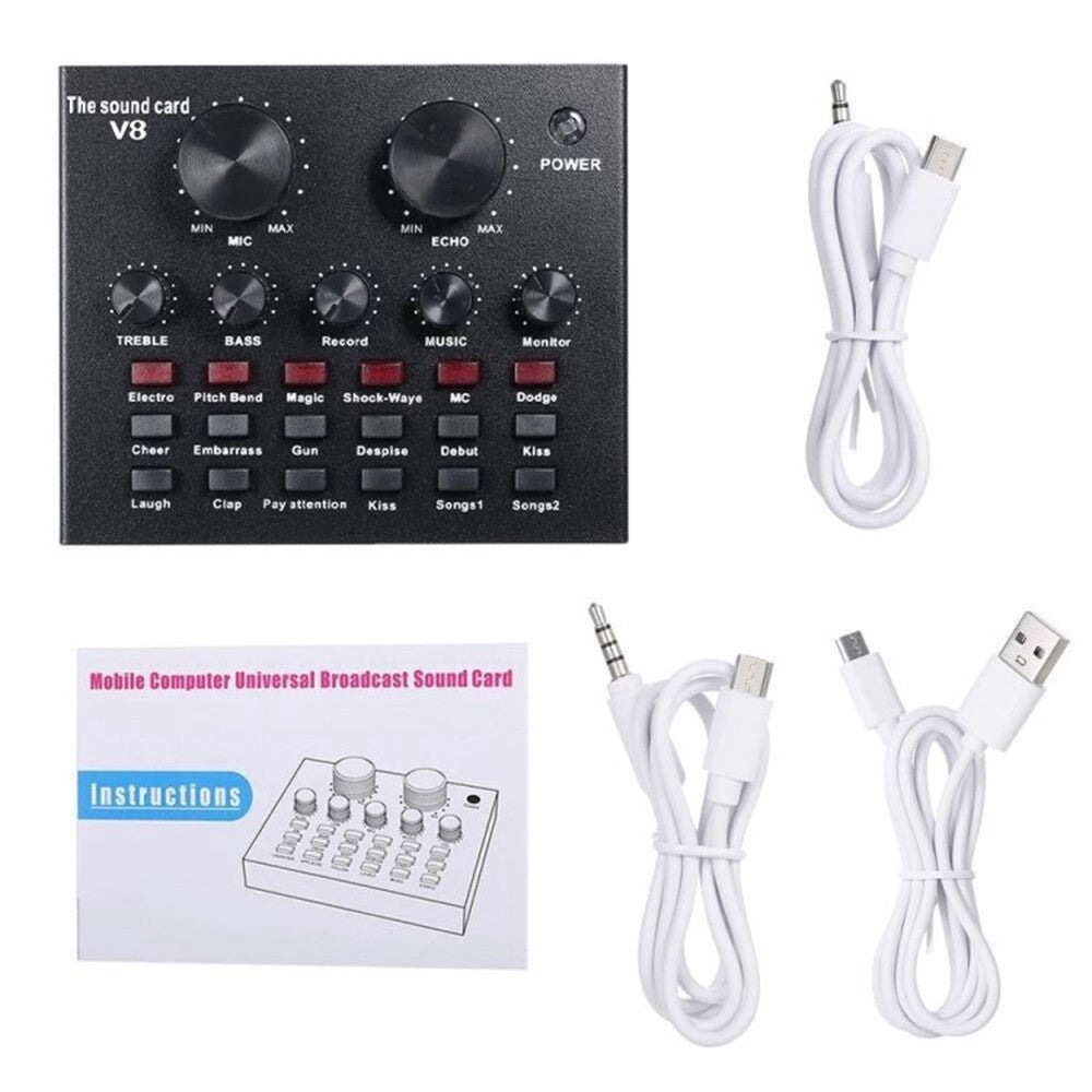 V8 Bluetooth-compatible Live-Streaming Sound Card for Studio Recording / Broadcasting Audio Equipment