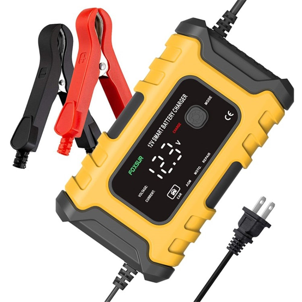 FOXSUR 12V 6A Bilbatterioplader Automatisk Smart Batterivedligeholder med LCD-display Pulsreparationsoplader til Bil, Motorcykel