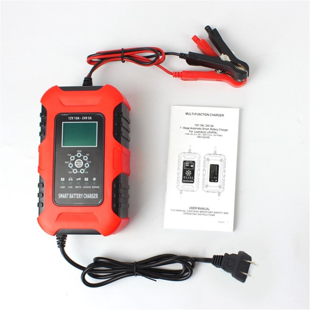 FOXSUR Bilbatterioplader 12V / 10A 24V / 5A Automatisk Smart Oplader GEL AGM LiFePo4 Batterioplader