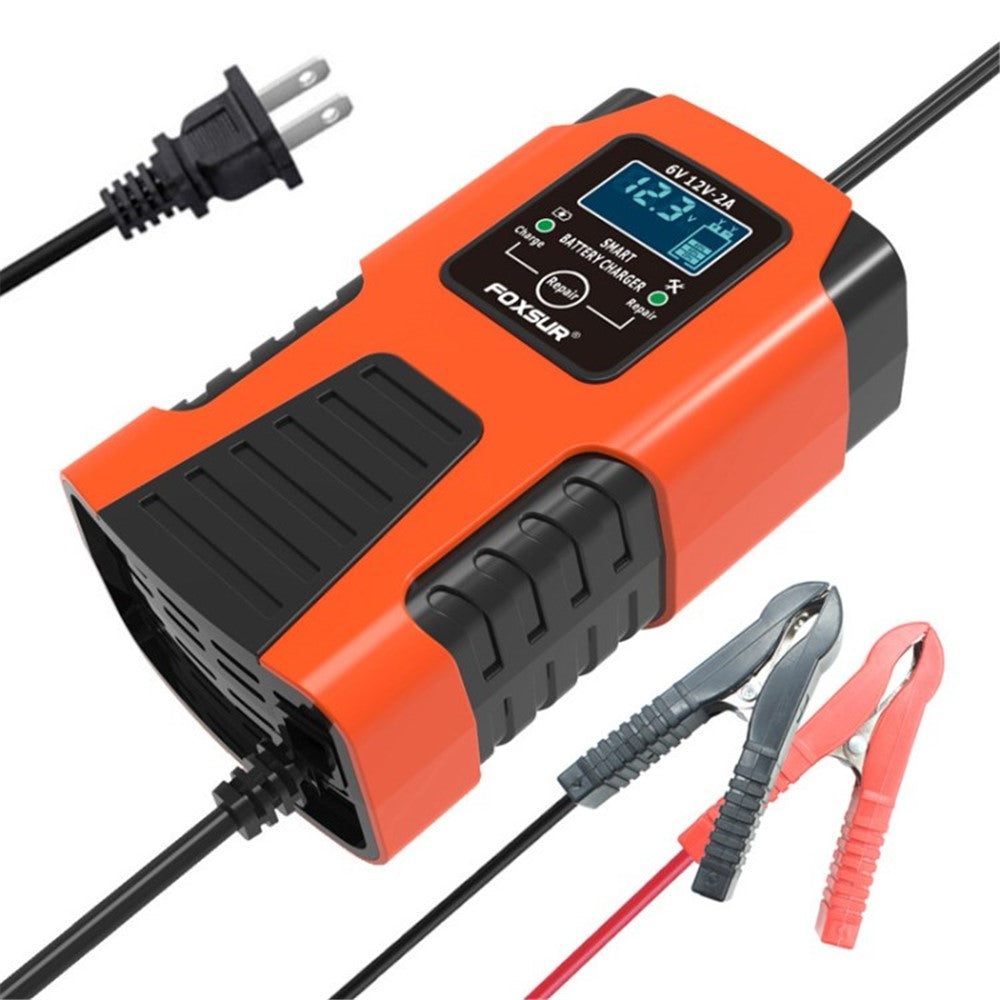 FOXSUR 6V / 12V 2A Bilmotorcykel Batterioplader Batterivedligeholder 3-trins Smart Automatisk Puls Reparationsoplader