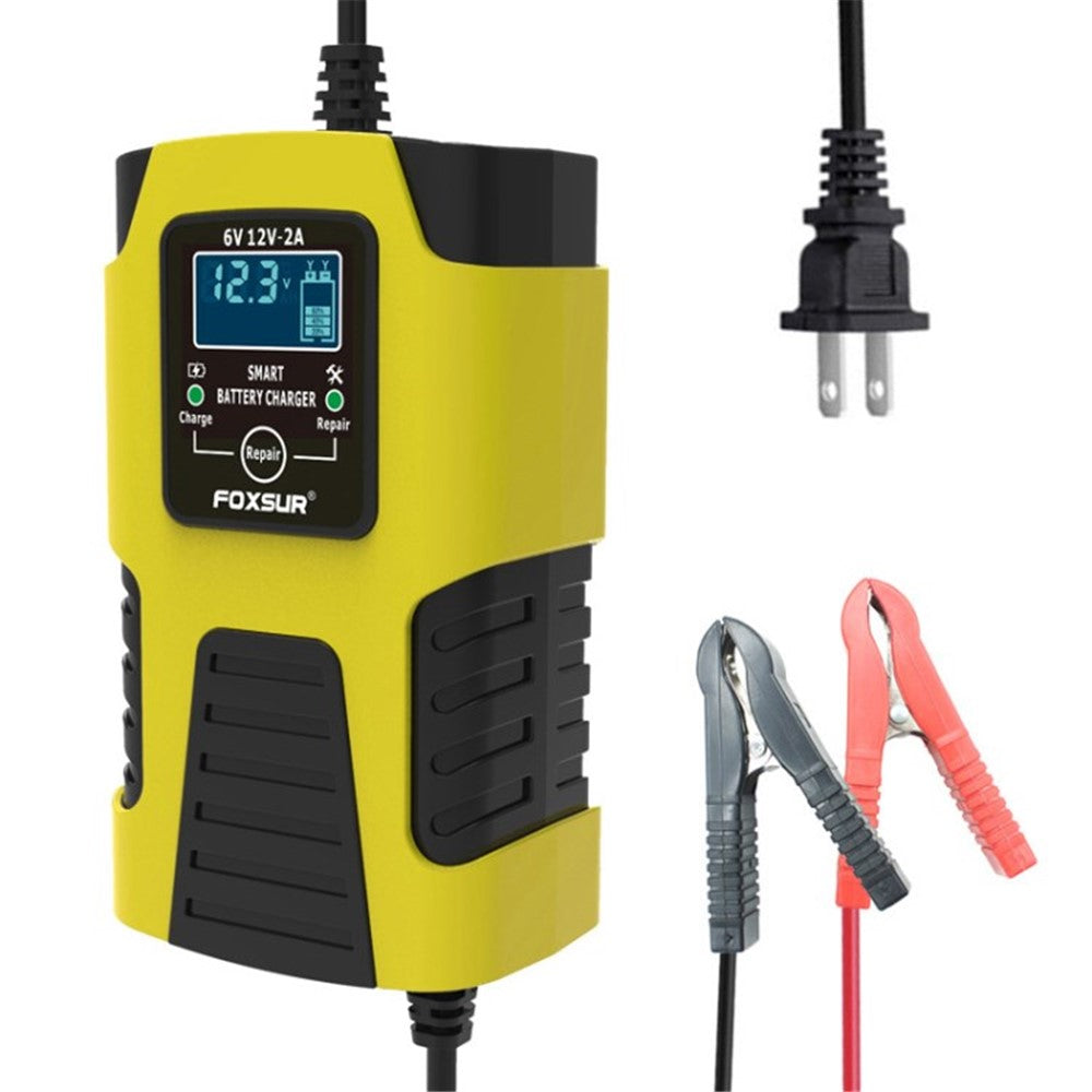 FOXSUR 6V / 12V 2A Bilmotorcykel Batterioplader Batterivedligeholder 3-trins Smart Automatisk Puls Reparationsoplader