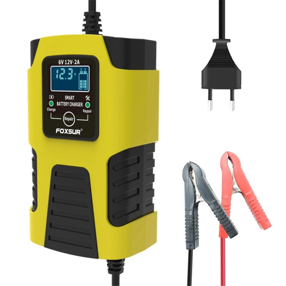 FOXSUR 6V / 12V 2A Bilmotorcykel Batterioplader Batterivedligeholder 3-trins Smart Automatisk Puls Reparationsoplader