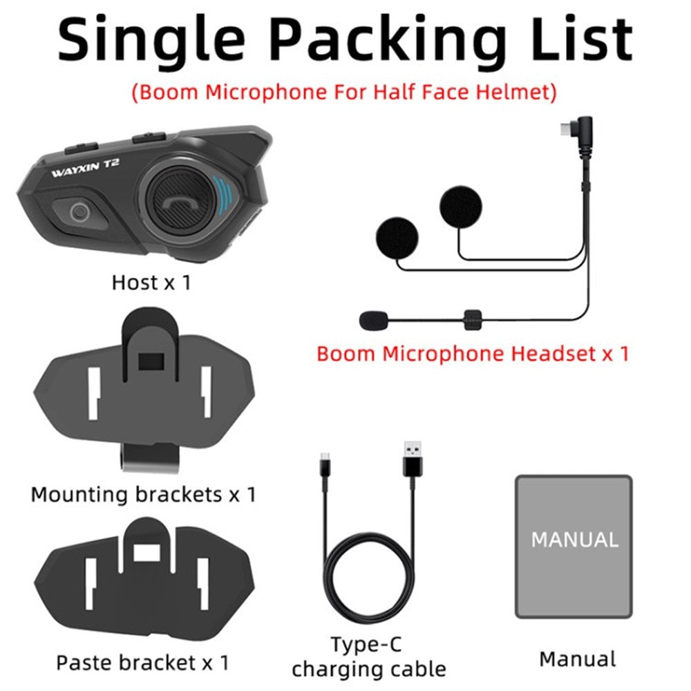 WAYXIN T2 Motorcycle Helmet Headset 2 Riders Bluetooth-Compatible Intercom