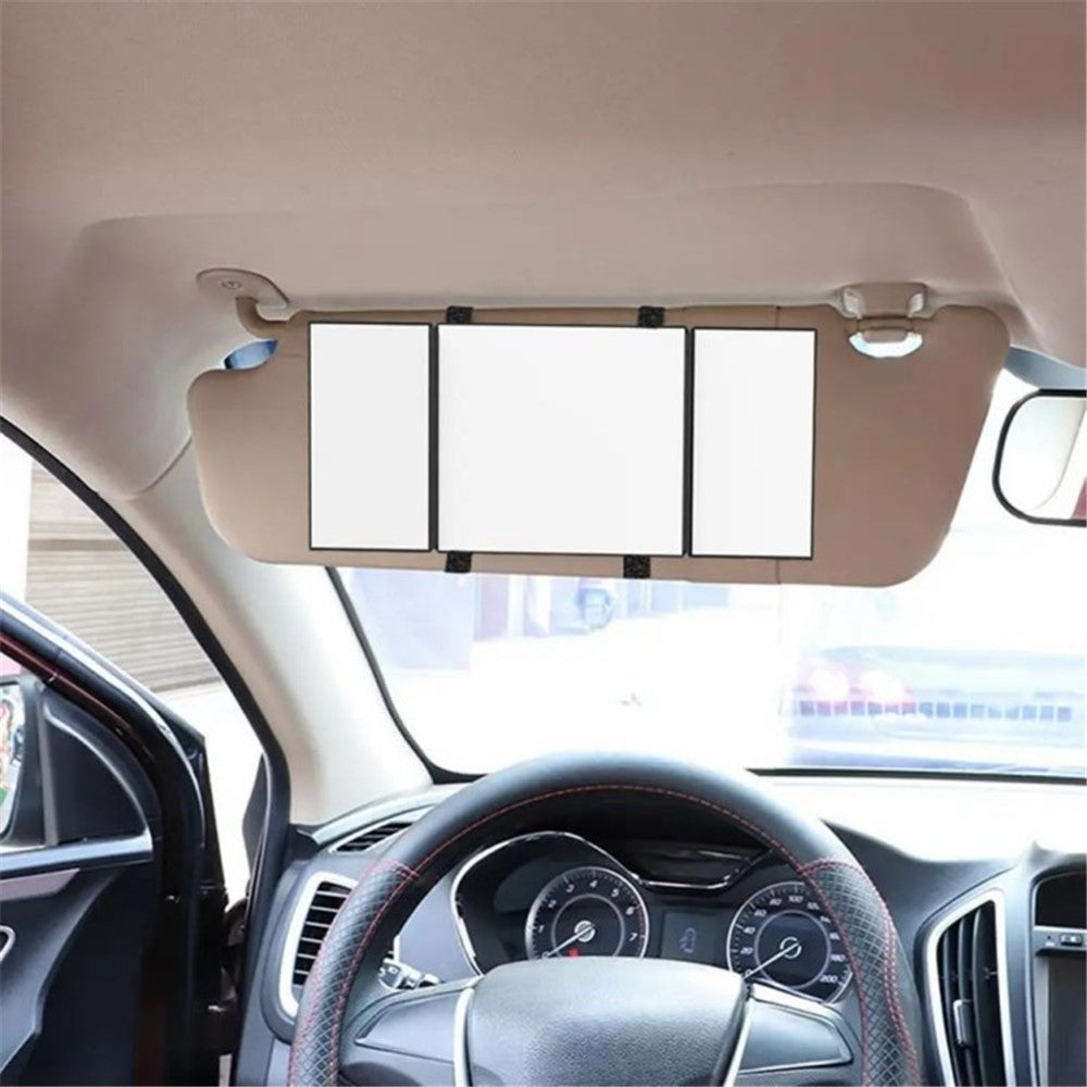 Car Sun Visor Wide View Collapsible Tri-Fold Makeup Mirror Auto Sunshade Cosmetic Mirror