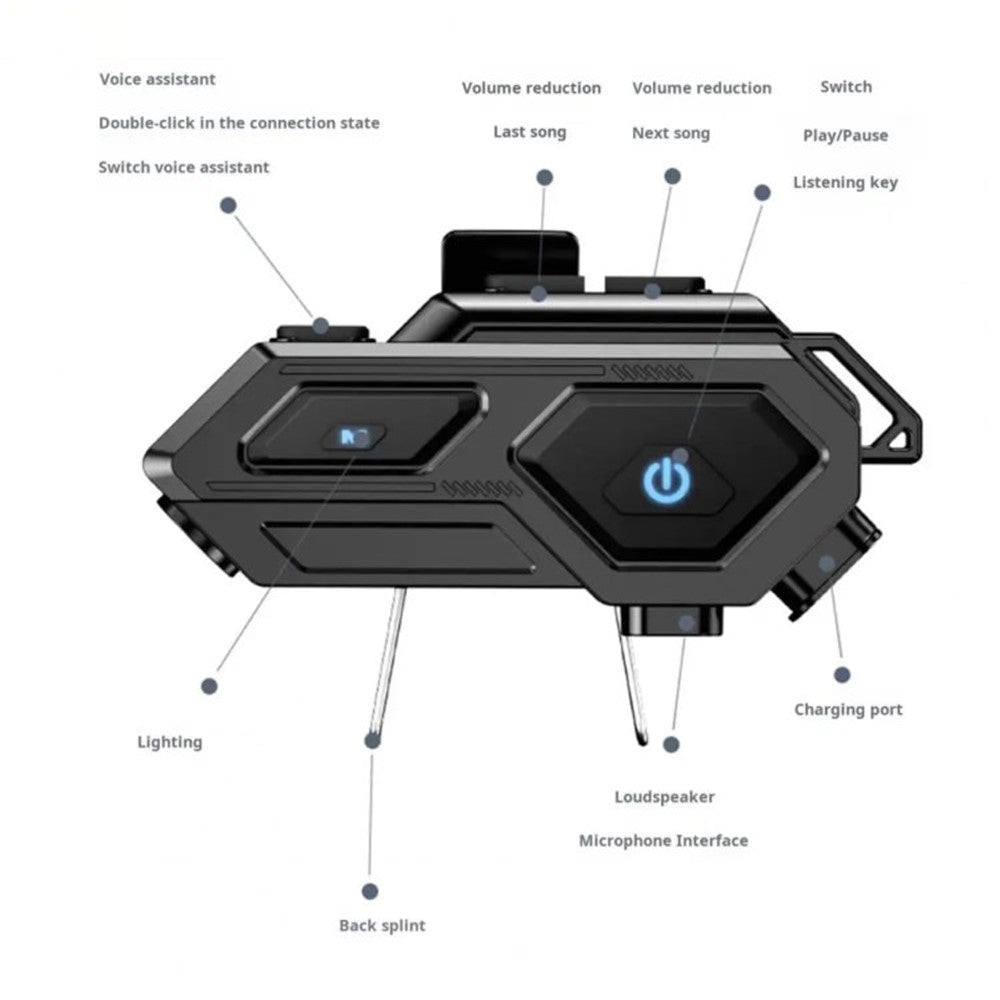 C8 LED-lys Motorcykelhjelm Bluetooth-kompatibel 5.4 Headset Vandtæt Støjreduktion Automatisk Besvarelse Rytterheadset