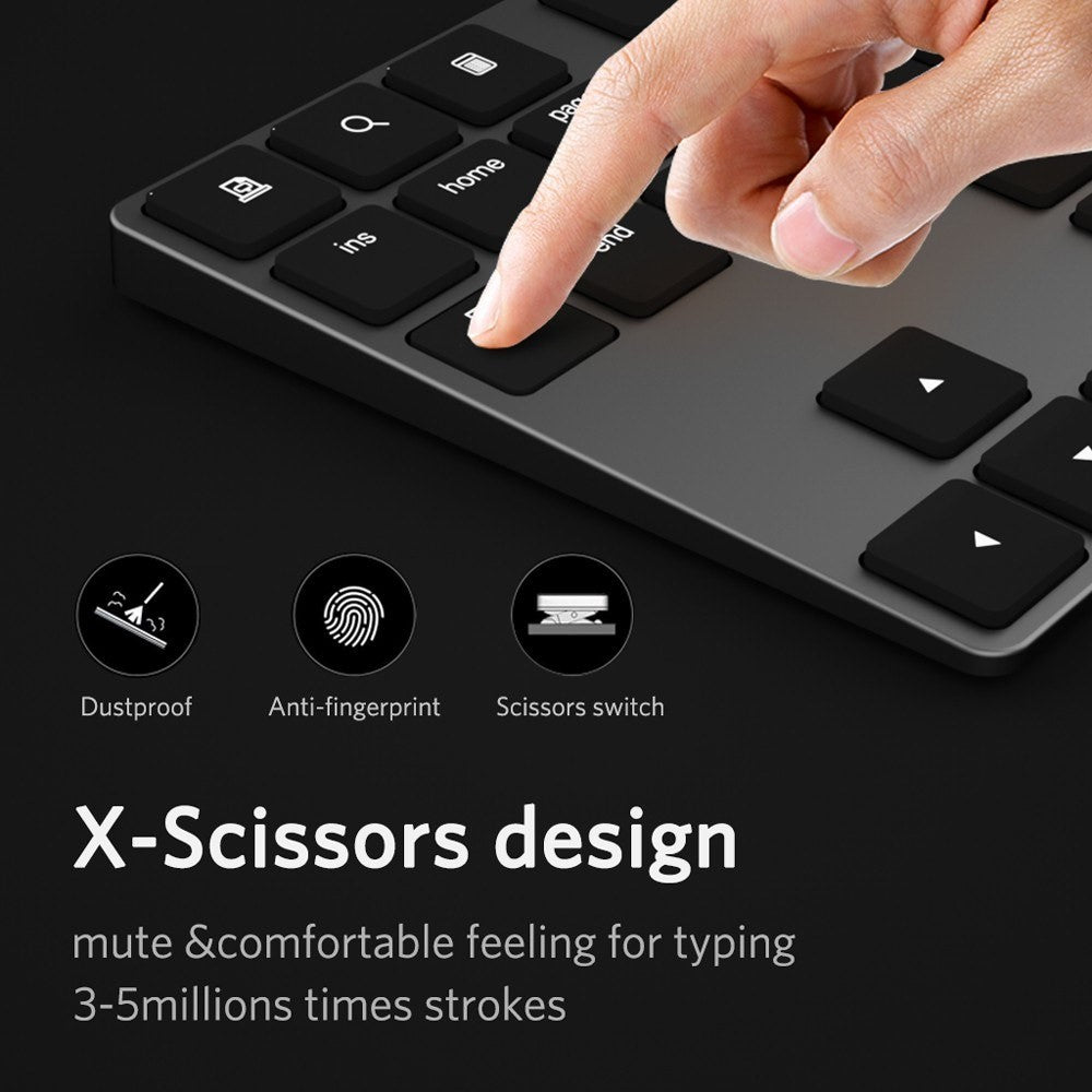 Aluminium 34-tasters trådløst numerisk Bluetooth-kompatibelt tastatur til Windows/iOS/Android