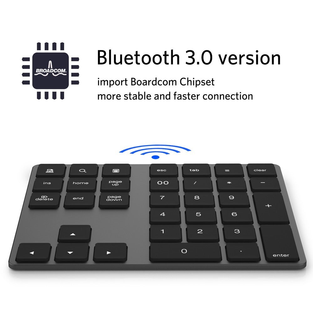 Aluminium 34-tasters trådløst numerisk Bluetooth-kompatibelt tastatur til Windows/iOS/Android