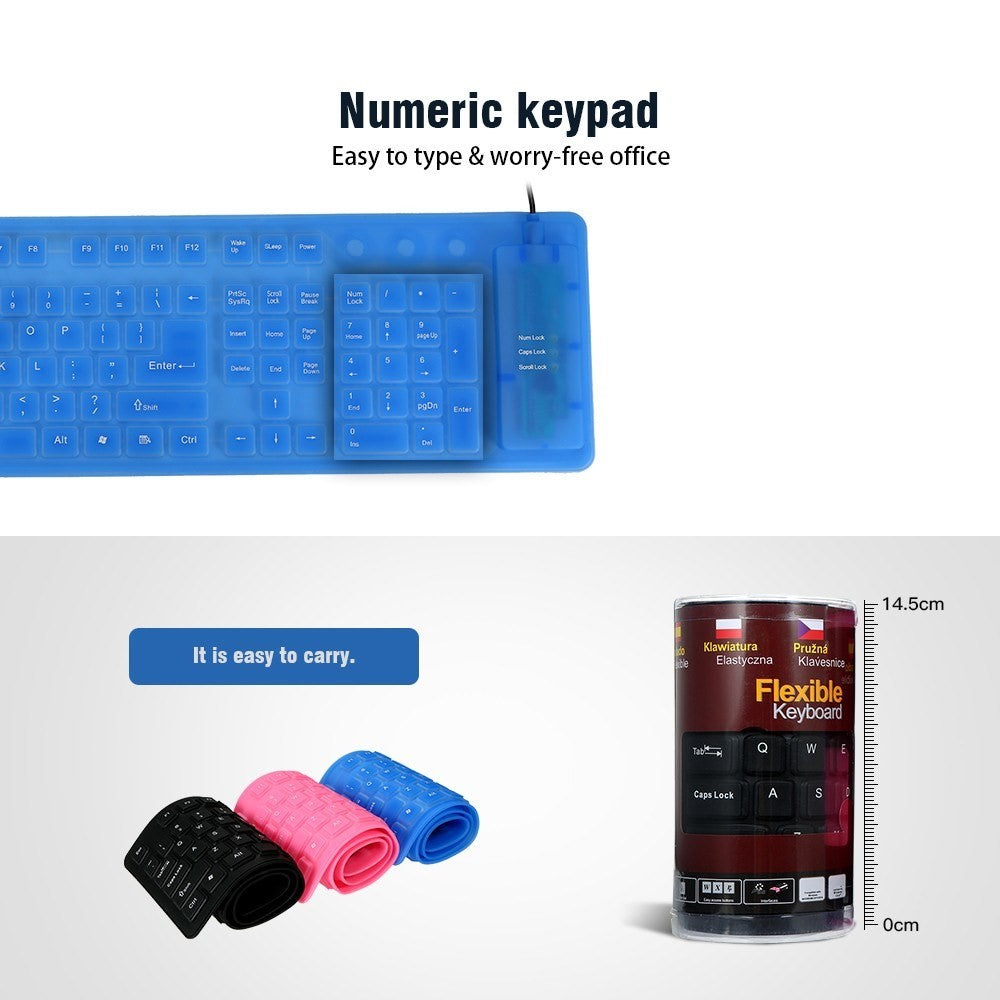108 taster USB silikone foldbart tastatur Vandtæt støvtæt USB støjsvage taster