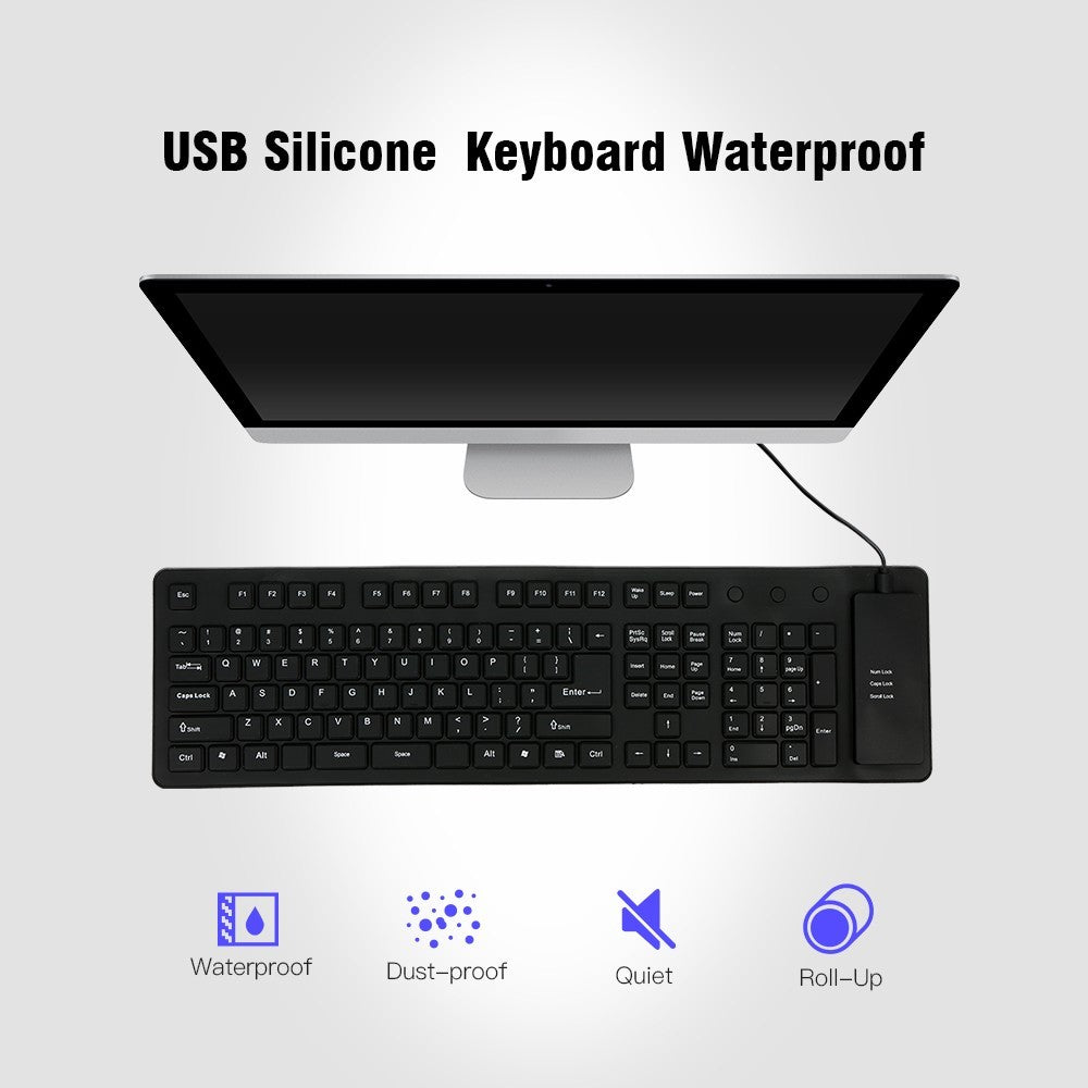 108 taster USB silikone foldbart tastatur Vandtæt støvtæt USB støjsvage taster