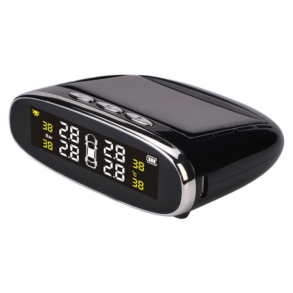 Car TPMS Tire Pressure Digital Solar Energy Monitoring System Auto Security Tire Pressure Alarm Systems LCD Display with 4 Internal Sensors