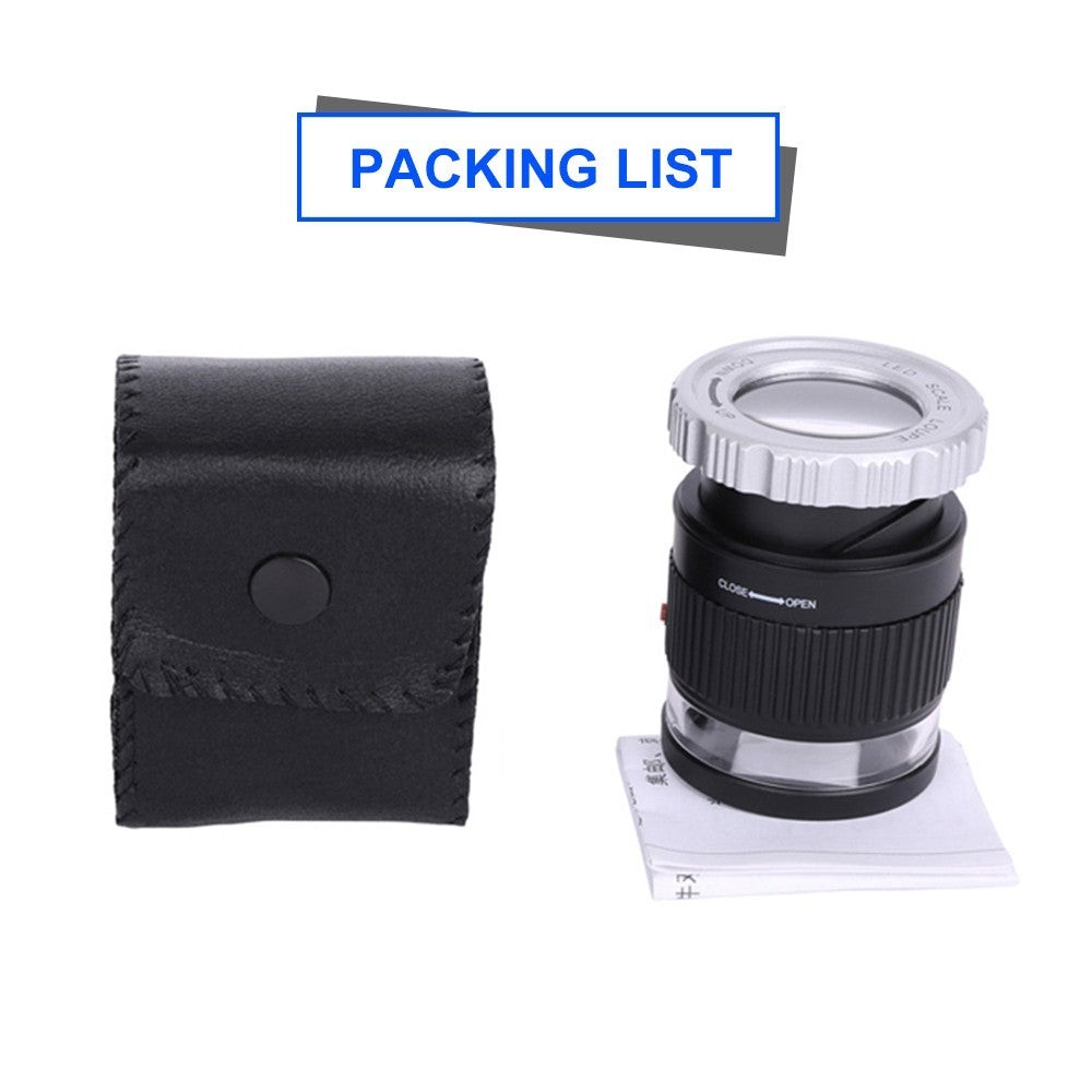 LED Scale Loupe 30X Adjustable Magnification Magnifier Metal Cylinder Type Mirror
