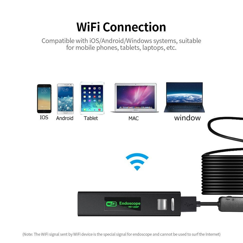 1200P Digital Handheld USB WiFi Endoscope Camera 8LEDs Adjustable IP68 Waterproof