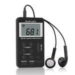 HanRongDa HRD-103 bærbar AM FM-digitalradio, genopladelig LCD-skærm, 2-bånds stereomodtager, lommradio med høretelefoner og snor