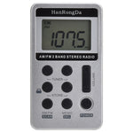 HanRongDa HRD-103 bærbar AM FM-digitalradio, genopladelig LCD-skærm, 2-bånds stereomodtager, lommradio med høretelefoner og snor
