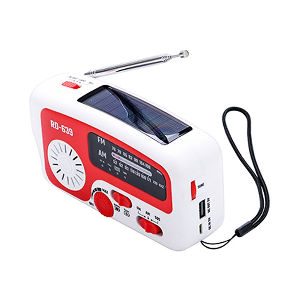RD-639 AM/FM-nödradio, handvevad radio med ficklampa för SOS-nödsituationer, bärbar solcellsradio, självförsörjande AM/FM-radio med 1200mAh-powerbank, mobiltelefonladdare, USB-laddningsbar, utmärkt nödutrustning (inget batteri)