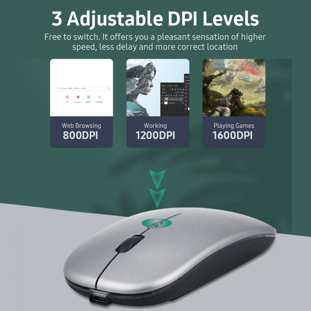 Wireless Slim Mouse Less Noise Adjustable Rechargeable Mouse for Laptop Computer