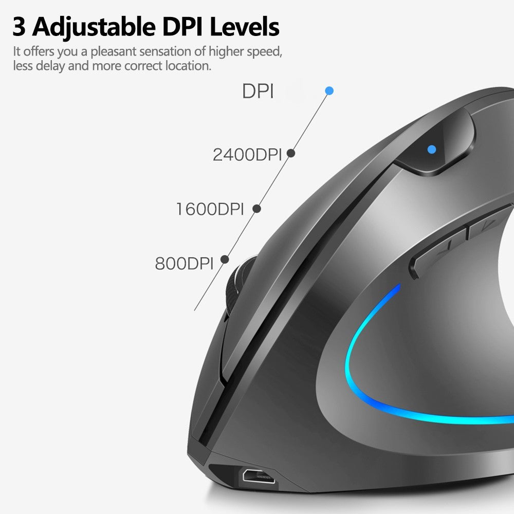 2.4G Wireless Vertical Mouse Rechargeable Mouse with 3 Adjustable DPI Levels and Auto Sleep