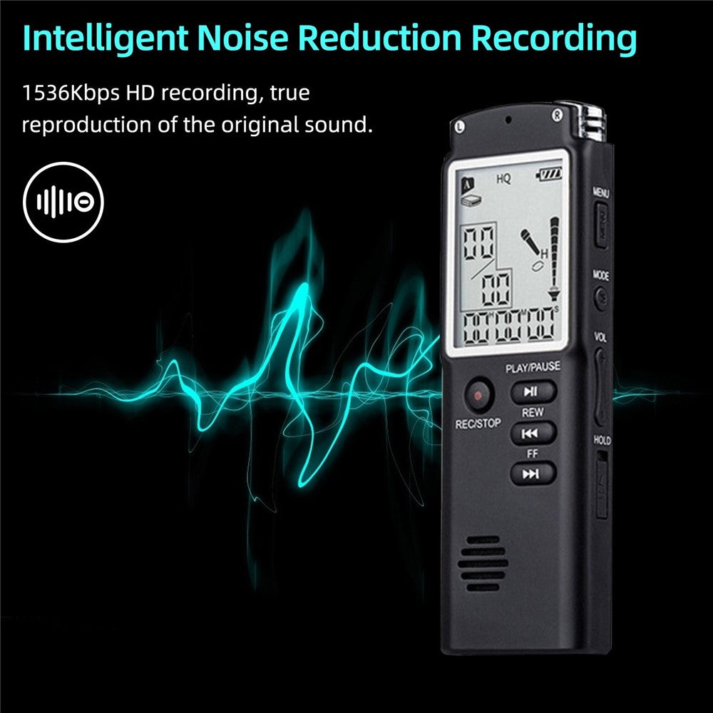 T60 32 GB støjreducerende digital stemmeaktiveret stemmeoptager, MP3-afspiller, 1536 kbps HD-optagelse, dobbelt kondensatormikrofon med WAV- og MP3-afspiller til mobiloptagelse af møder, forelæsninger, interviews og undervisning