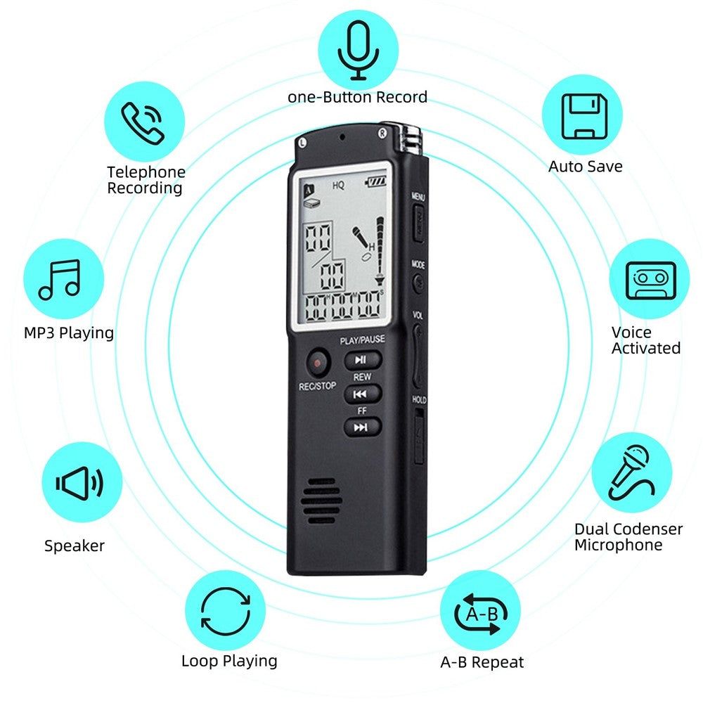 T60 32 GB støjreducerende digital stemmeaktiveret stemmeoptager, MP3-afspiller, 1536 kbps HD-optagelse, dobbelt kondensatormikrofon med WAV- og MP3-afspiller til mobiloptagelse af møder, forelæsninger, interviews og undervisning