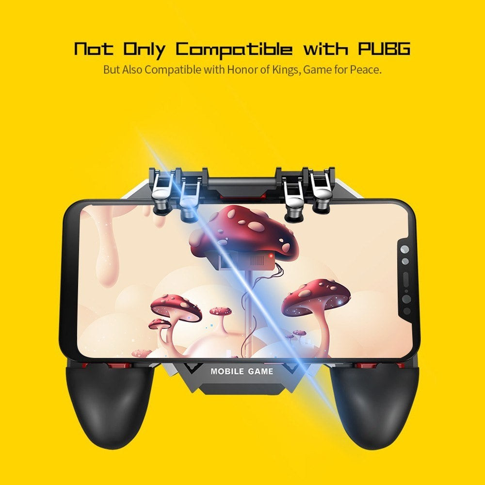 AK77 Mobile Game Controller PUBG Game Controller Gamepad with 6-Finger Gaming Trigger and Cooling Fan