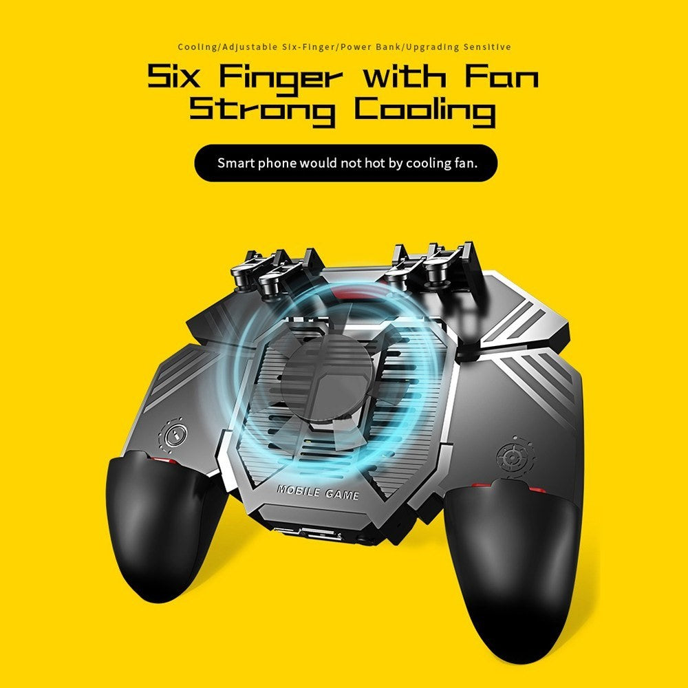 AK77 Mobile Game Controller PUBG Game Controller Gamepad with 6-Finger Gaming Trigger and Cooling Fan