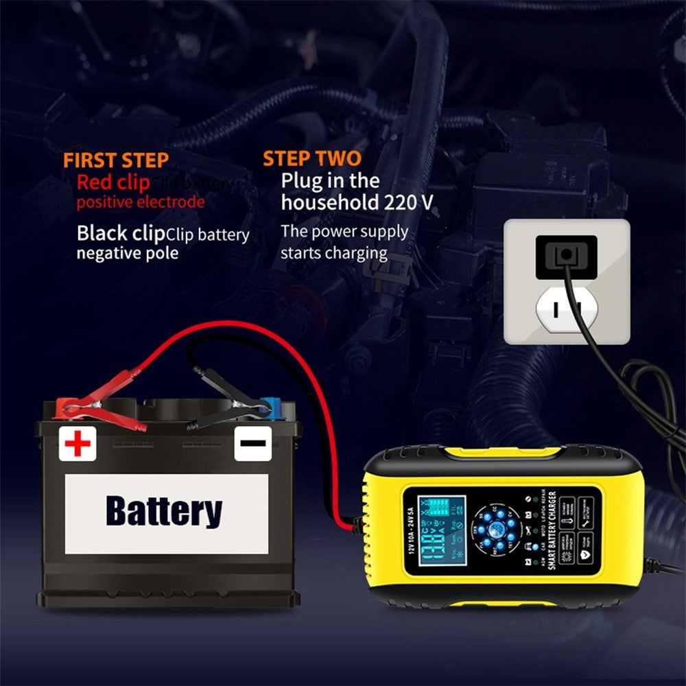 Helautomatisk smart laddare 12V/10A 24V/5A batterihållare batteriavsulfatator för bil lastbil motorcykel gräsklippare båt
