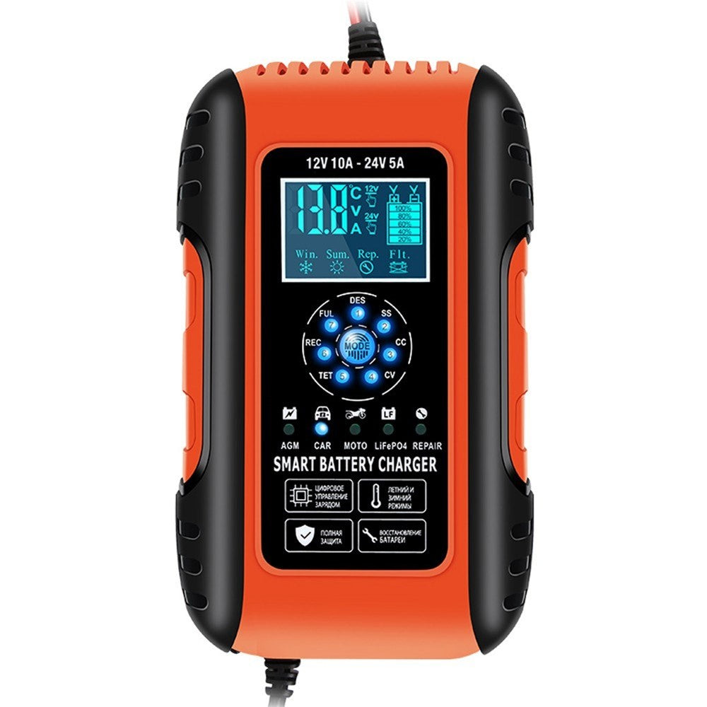 Helautomatisk smart laddare 12V/10A 24V/5A batterihållare batteriavsulfatator för bil lastbil motorcykel gräsklippare båt