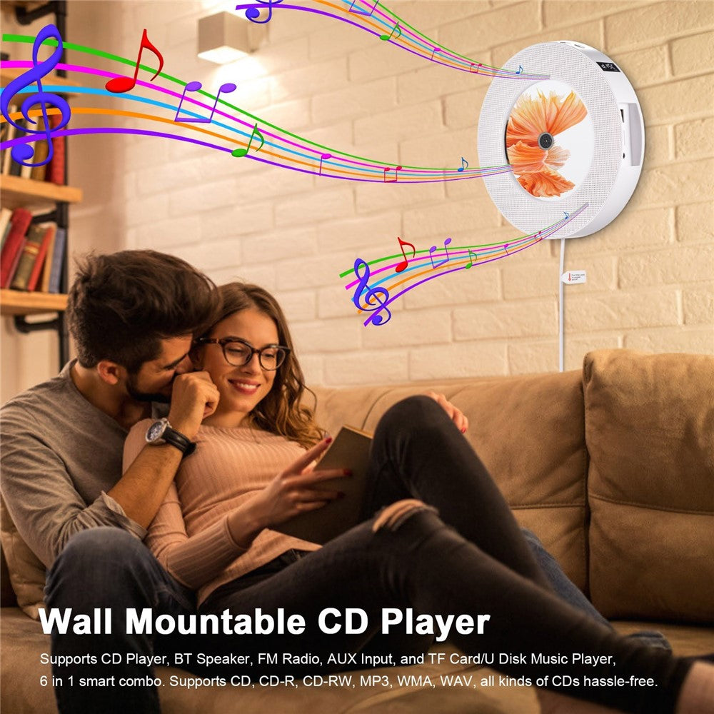 LED Display Wall Mountable CD Player Bluetooth-compatible Speaker with Remote Control FM Radio 3.5mm AUX Input TF Card U Disk Music Player Timing Function