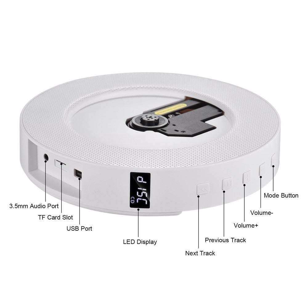 LED Display Wall Mountable CD Player Bluetooth-compatible Speaker with Remote Control FM Radio 3.5mm AUX Input TF Card U Disk Music Player Timing Function