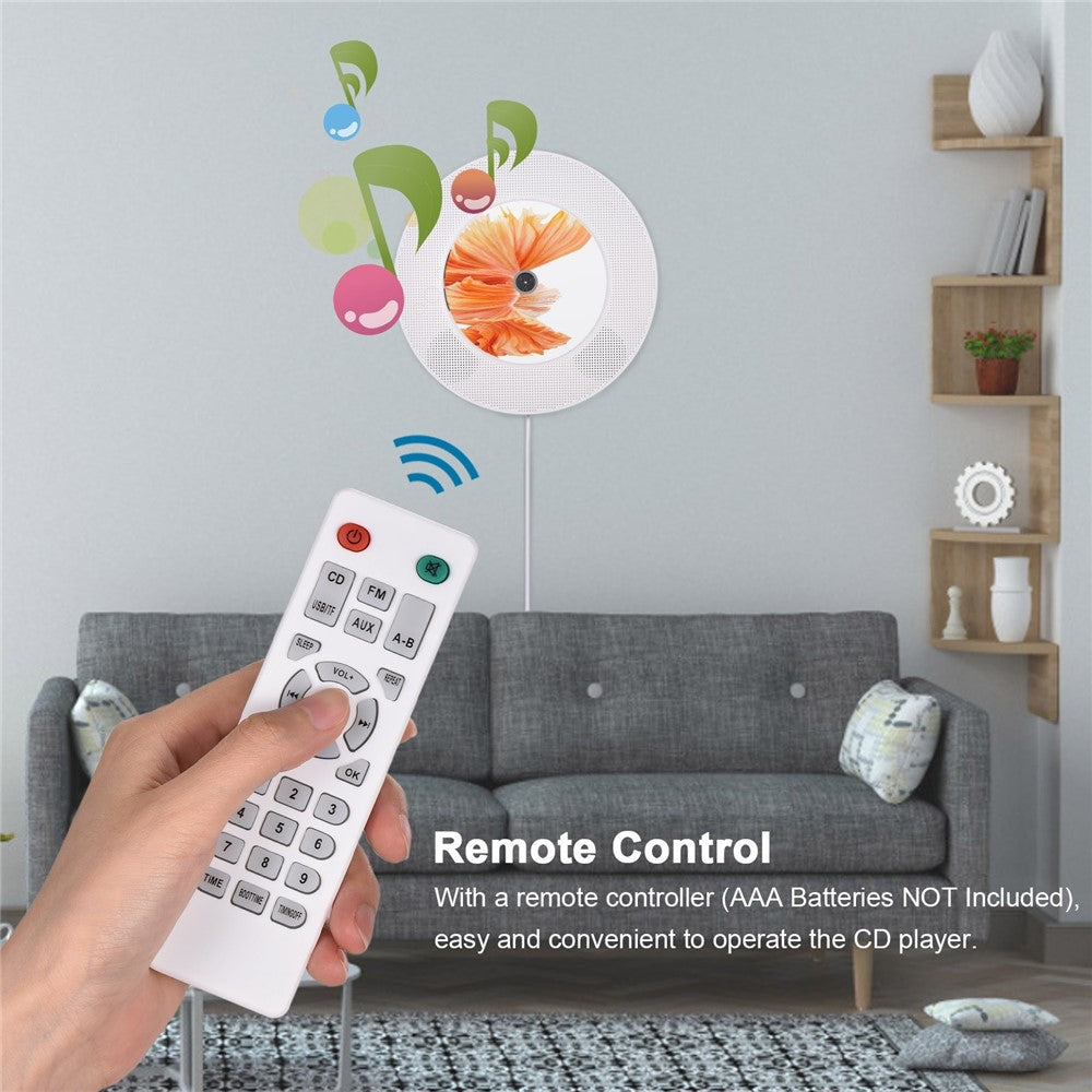 LED Display Wall Mountable CD Player Bluetooth-compatible Speaker with Remote Control FM Radio 3.5mm AUX Input TF Card U Disk Music Player Timing Function