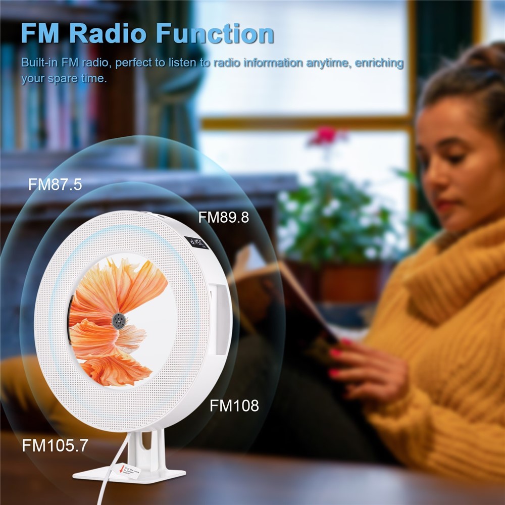 LED Display Wall Mountable CD Player Bluetooth-compatible Speaker with Remote Control FM Radio 3.5mm AUX Input TF Card U Disk Music Player Timing Function