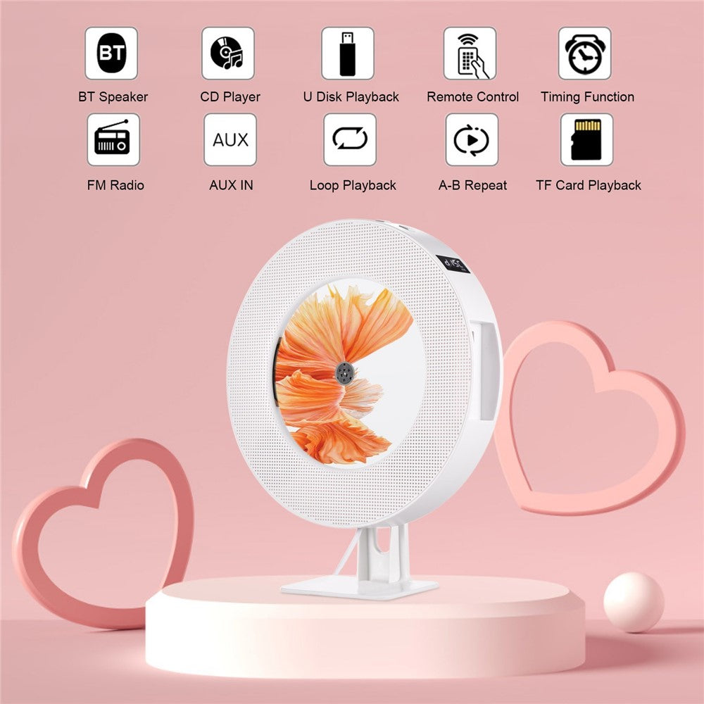 LED Display Wall Mountable CD Player Bluetooth-compatible Speaker with Remote Control FM Radio 3.5mm AUX Input TF Card U Disk Music Player Timing Function