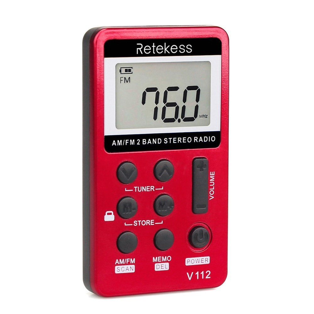 RETEKESS V-112 Bärbar AM/FM Stereoradio Fickradio 2 Band Digital Tuning Radio Minimottagare Utomhusradio med Hörlursrem LCD-skärm