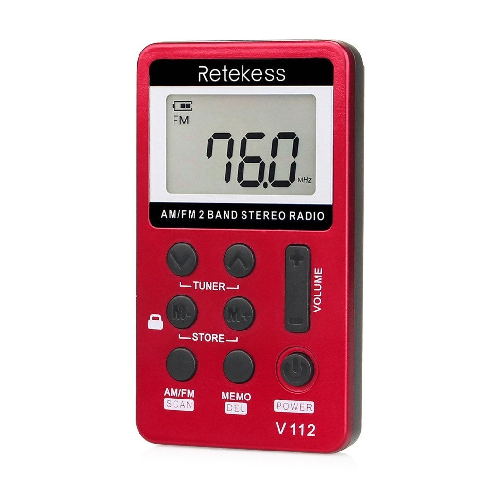 RETEKESS V-112 Bärbar AM/FM Stereoradio Fickradio 2 Band Digital Tuning Radio Minimottagare Utomhusradio med Hörlursrem LCD-skärm