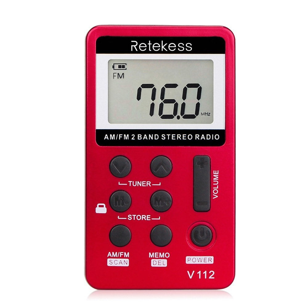 RETEKESS V-112 Bärbar AM/FM Stereoradio Fickradio 2 Band Digital Tuning Radio Minimottagare Utomhusradio med Hörlursrem LCD-skärm