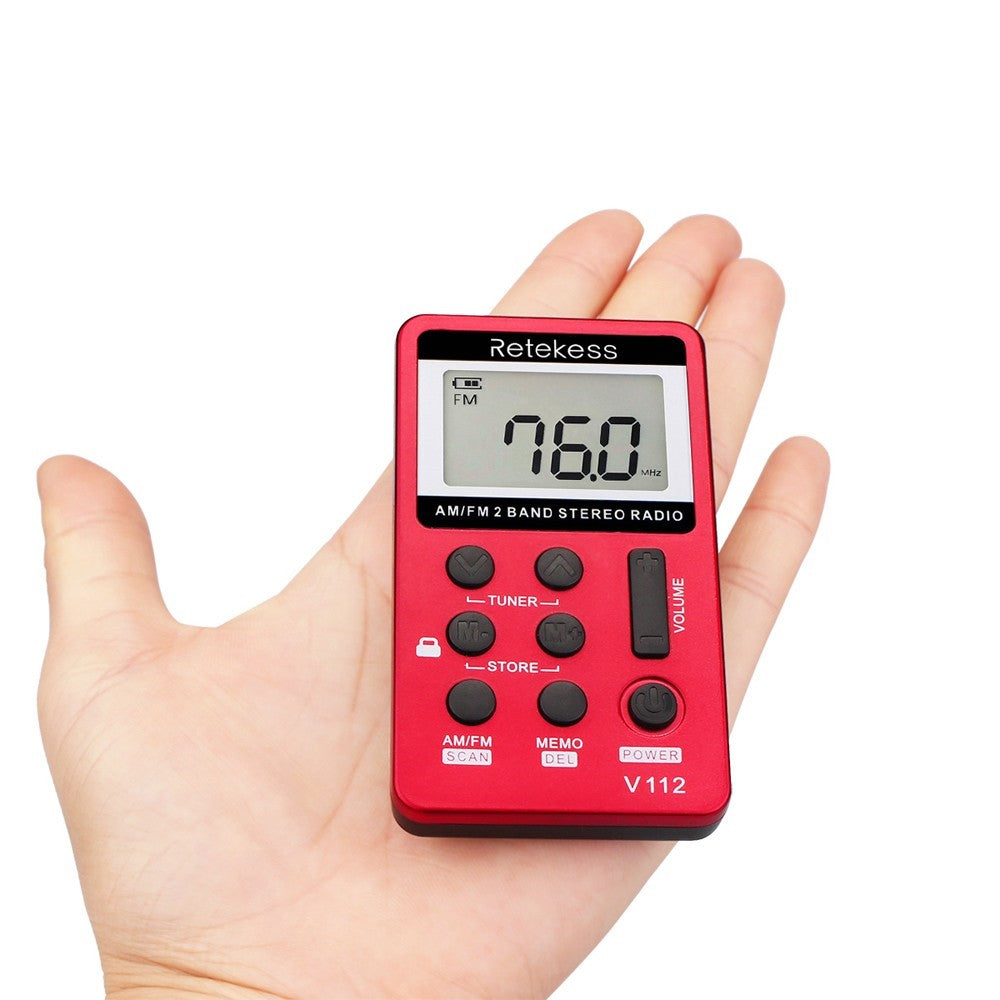 RETEKESS V-112 Bärbar AM/FM Stereoradio Fickradio 2 Band Digital Tuning Radio Minimottagare Utomhusradio med Hörlursrem LCD-skärm