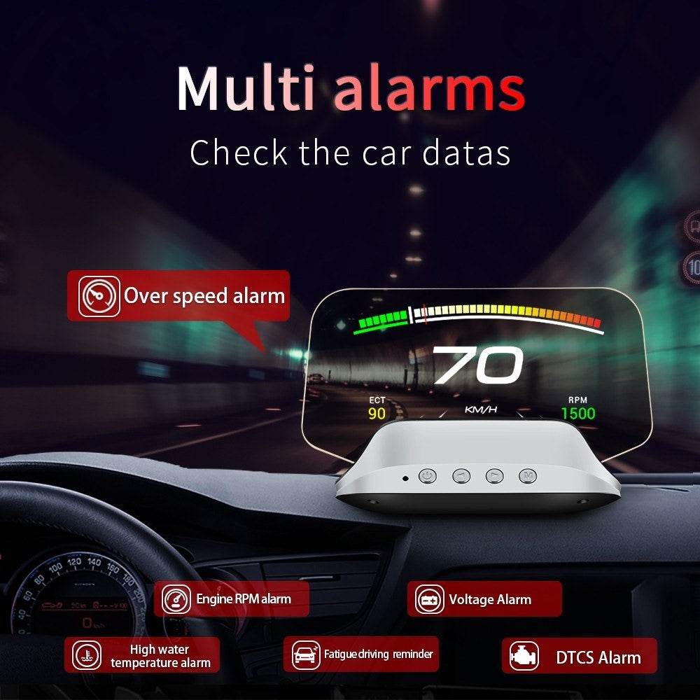 Car HUD Head Up Display Digital OBD2 GPS Interface Smart Speedometer with Over Speed Warning, Mileage Measurement, Time, Direction, Altitude