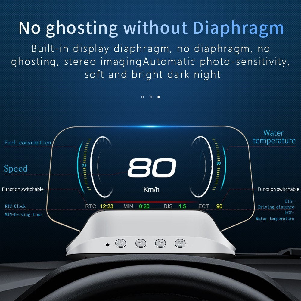 Car HUD Head Up Display Digital OBD2 GPS Interface Smart Speedometer with Over Speed Warning, Mileage Measurement, Time, Direction, Altitude