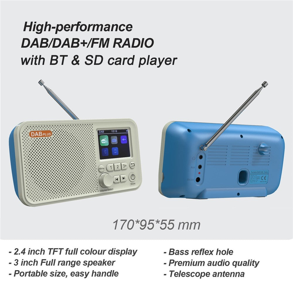 Bærbar radio, digital modtager, AM/FM-stereo, genopladelig, understøtter TF-kort, USB-port, sleep-timer
