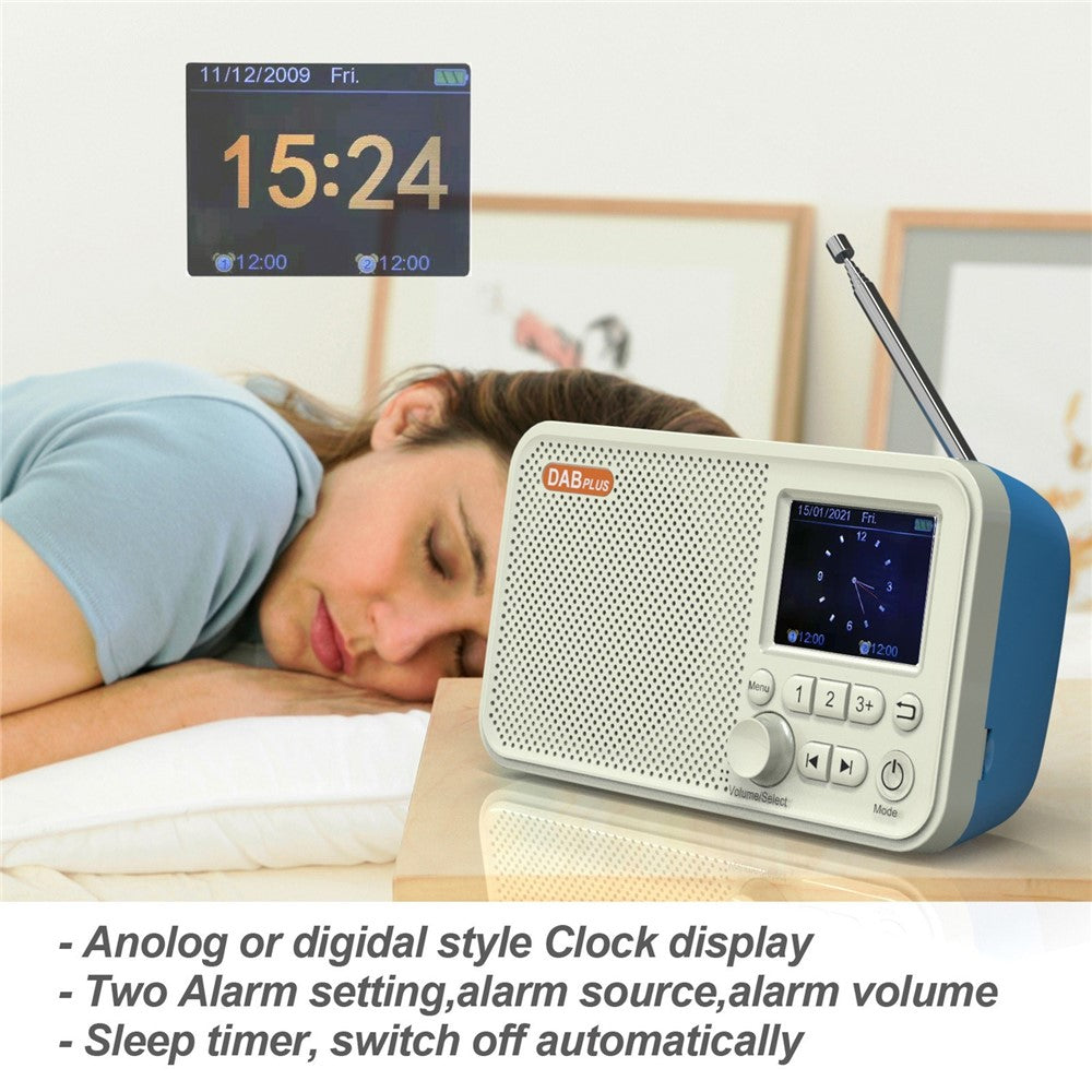 Bærbar radio, digital modtager, AM/FM-stereo, genopladelig, understøtter TF-kort, USB-port, sleep-timer