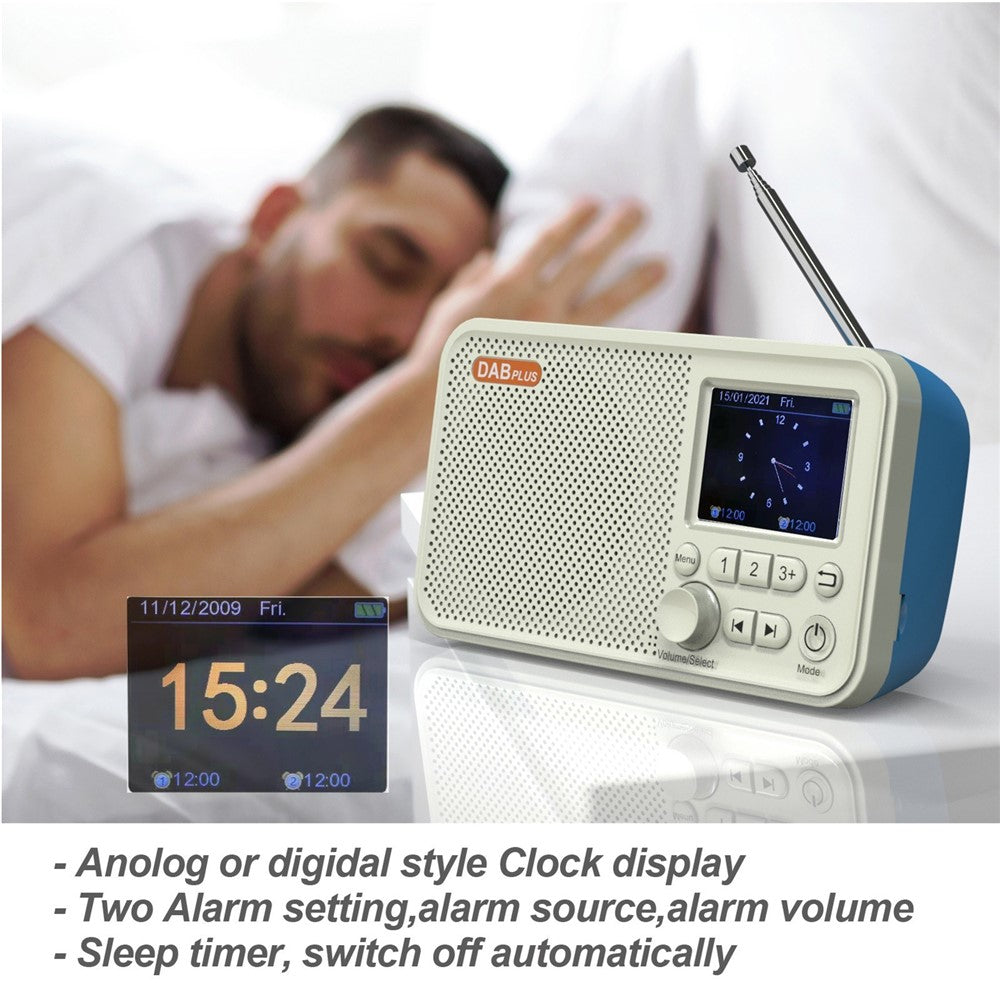 Bærbar radio, digital modtager, AM/FM-stereo, genopladelig, understøtter TF-kort, USB-port, sleep-timer
