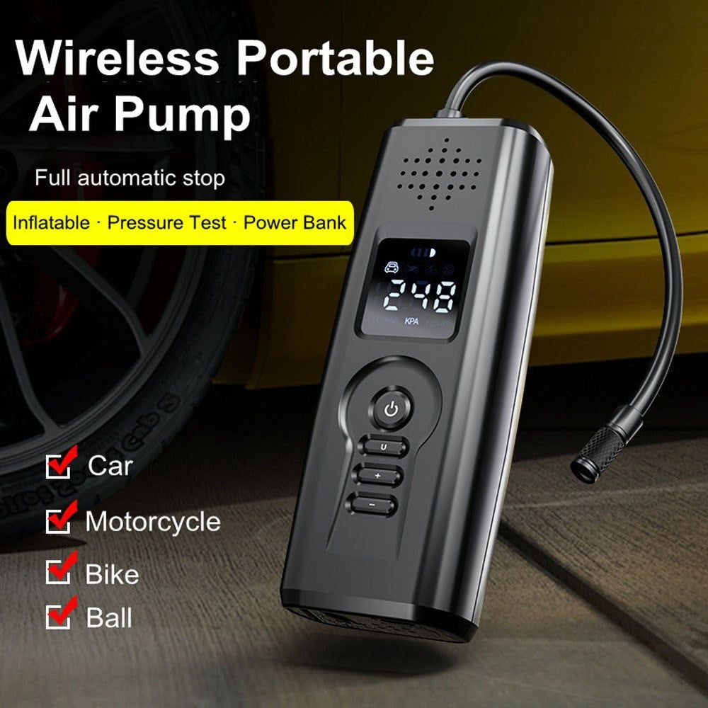 Portable Car Air Pump Intelligent Cordless Air Compressor Large-Capacity Battery 140PSI Electric Tire Inflator Power Bank with SOS Emergency Light for Car Motorcycle Bicycle Tires Balls