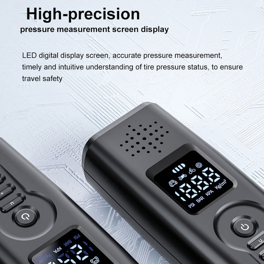 Portable Car Air Pump Intelligent Cordless Air Compressor Large-Capacity Battery 140PSI Electric Tire Inflator Power Bank with SOS Emergency Light for Car Motorcycle Bicycle Tires Balls