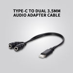 Type-C han til dobbelt 3,5 mm hun hovedtelefonadapterkabel 3,5 mm AUX Audio Splitterkabel
