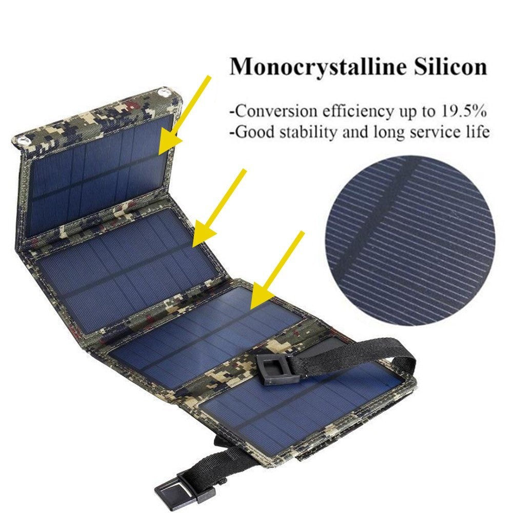 USB Soloplader 20W Vejrbestandig Holdbar Bærbar Sammenklappelig Solcellepanel Telefonoplader til Camping Udendørs til iPhone / Android Smartphones / iPads / Android Tablets